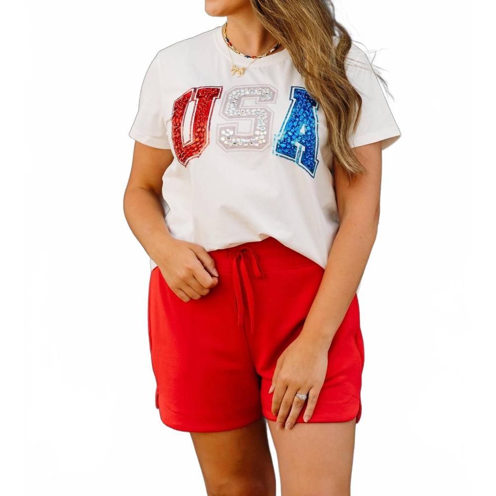 NEW QUEEN OF SPARKLES beaded 'usa' tee in white